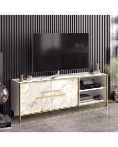 Meuble TV Lucé-marbre blanc/or