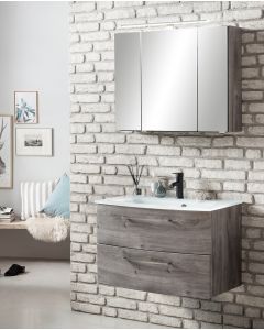 Ensemble salle de bains Stivan 2 pièces avec vasque blanche - chêne gris
