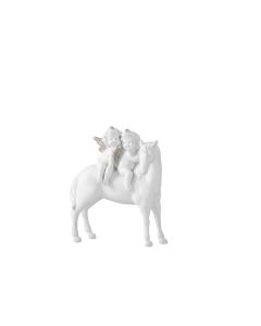 Cheval + 2 anges resine blanc/argent small