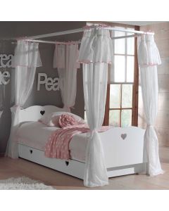 Lit à baldaquin Amori 90x200cm avec tiroir de lit et voile - blanc