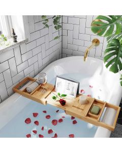 Plateau de bain de luxe en bambou avec design extensible 75-109cm