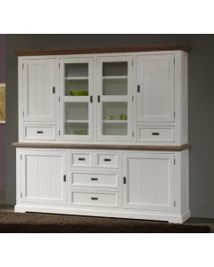 Bahut Carzo 225cm, 2 portes & 3 tiroirs - décor chêne havane/blanc