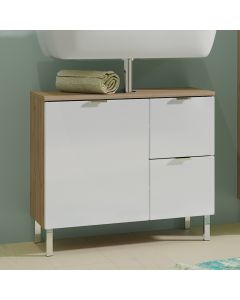 Meuble sous lavabo Mauro 60cm avec porte & 2 tiroirs - chêne/blanc