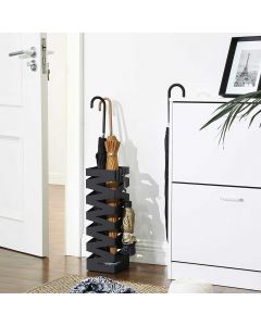 Porte-parapluie carré en métal avec crochets et plateau, 15.5x15.5x49cm, noir