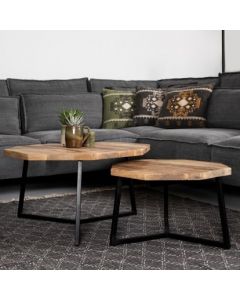 Lot de 2 tables basses Urban octogonales – bois de manguier/fer revêtu en poudre noir