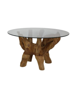 Table basse Wesley ø60 avec plateau en verre - vieux bois de racine de teck