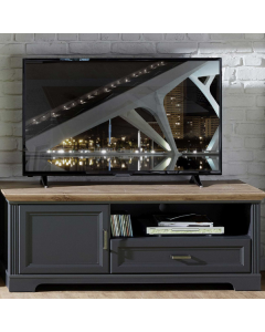 Meuble TV Samine 143cm 1 porte & 1 tiroir - graphite/chêne