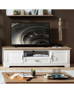 Meuble TV Samine 193cm 2 portes & 1 tiroir - blanc/chêne