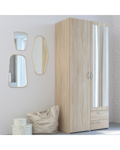 Armoire de rangement Salvador miroir, 2 portes & 2 tiroirs - chêne sonoma
