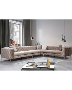 Canapé d'angle confortable et élégant | Beige | Largeur 350 cm | Tissu 100% polyester