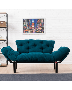 Comfort Design Canapé-lit 2 places | Cadre en métal | Bleu pétrole