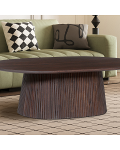 Table basse ovale 'Miguel' 120 cm Dark Brown | Structure en bois massif et plateau Mango | H-H 37 x L-L 120 x P-P 70 cm