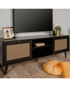 Meuble TV Daka 150cm 2 portes - noir/beige